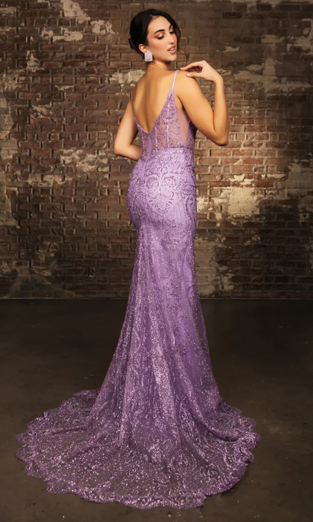 May Queen MQ2166 - V-Neckline Illusion Corset Evening Gown Prom Dresses