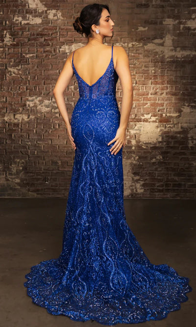 May Queen MQ2166 - V-Neckline Illusion Corset Evening Gown Prom Dresses