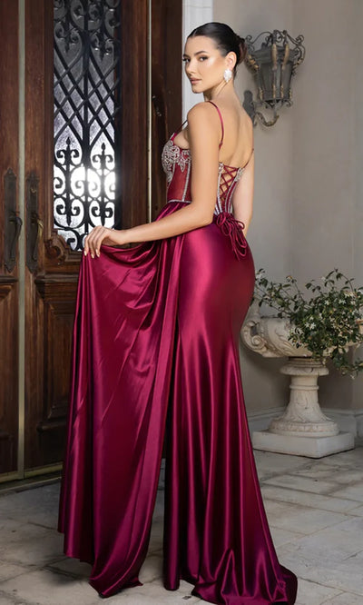 May Queen MQ2168 - Spaghetti Strap Embellished Gown with Side Drape Prom Dresses