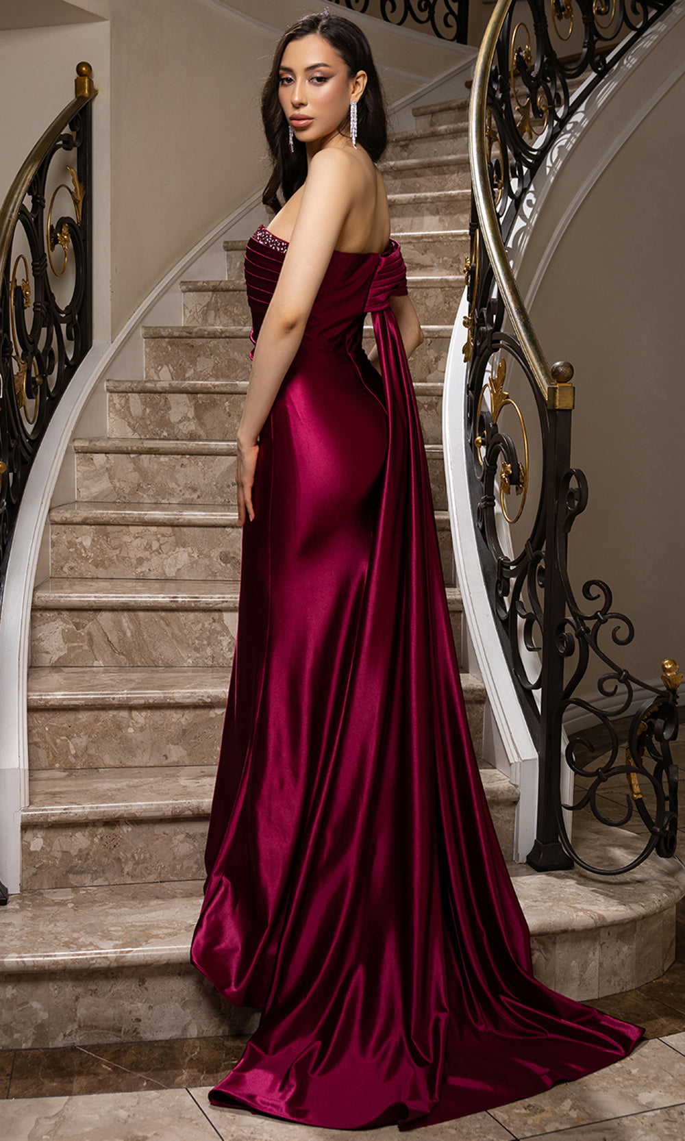 May Queen MQ2175 - One Shoulder Sheath Gown with 3D Floral Prom Dresses