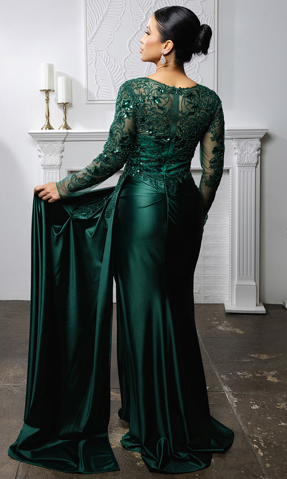 May Queen MQ2172 - V-Neckline Embellished Side Draped Gown