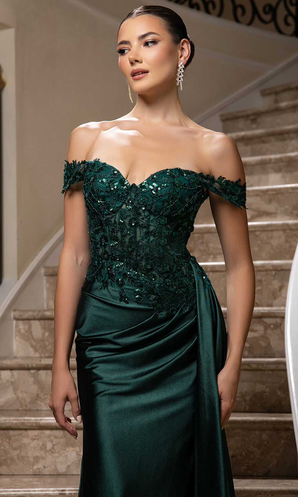 May Queen MQ2177 - Off Shoulder Draped Sheath Gown Prom Dresses