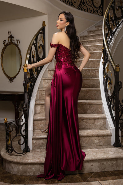 May Queen MQ2179 - Beaded Applique High Slit Gown Prom Dresses