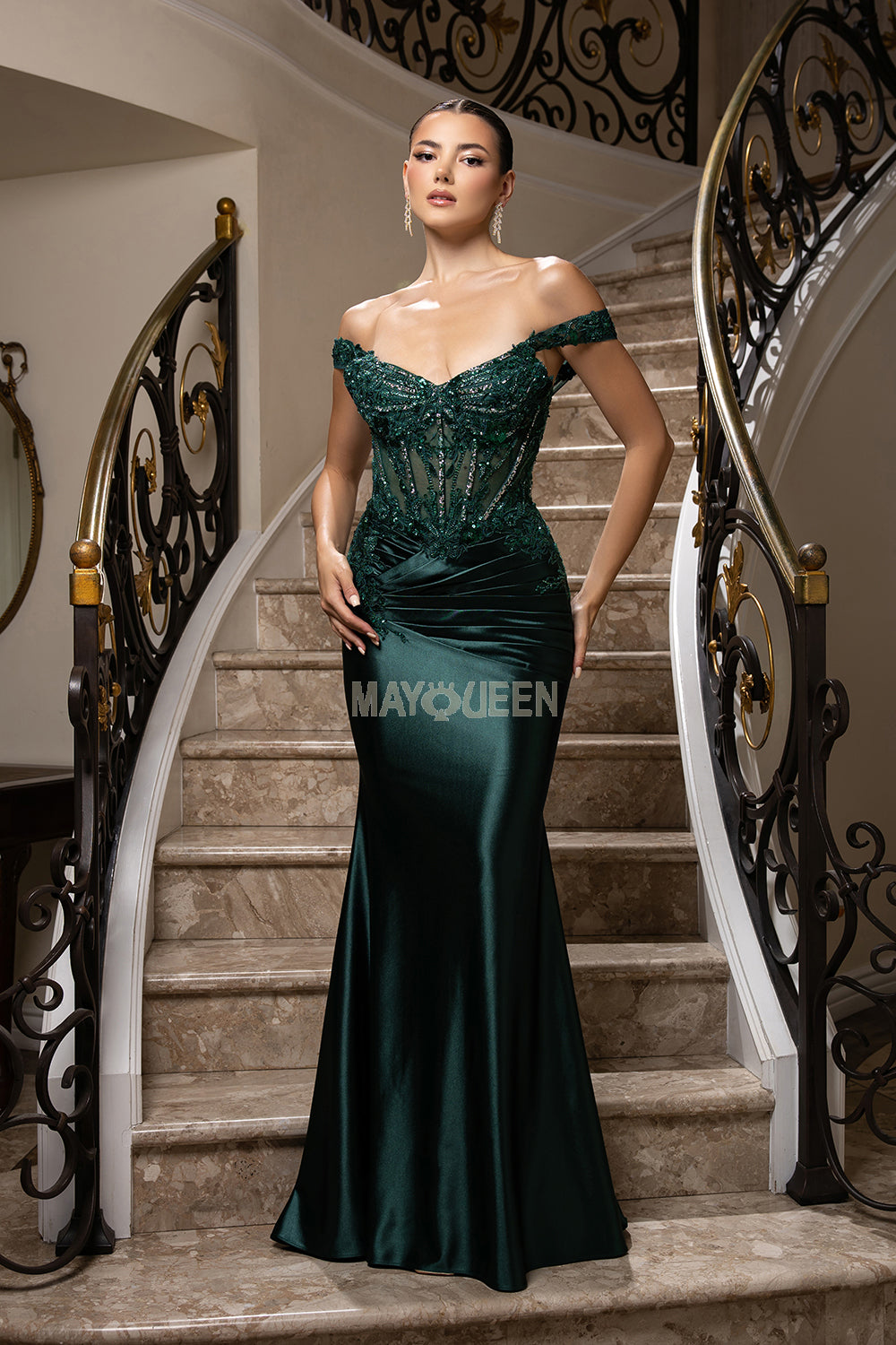 May Queen MQ2180 - Sheer Corset Embellished Sheath Gown Prom Dresses