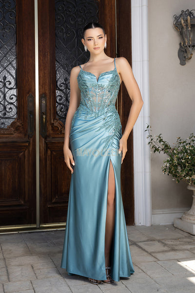 May Queen MQ2183 - Embroidered Sweetheart Slit Evening Gown Prom Dresses