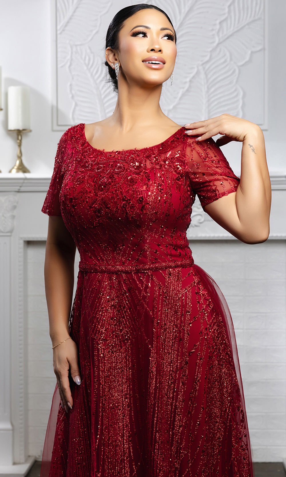May Queen MQ2185 - Scoop Neck Embellished Long Formal Gown