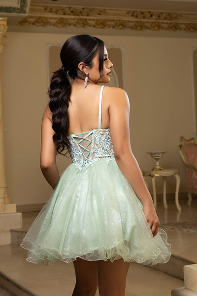 May Queen MQ2192 - Sleeveless Lace Appliqued Mini Dress Homecoming Dresses