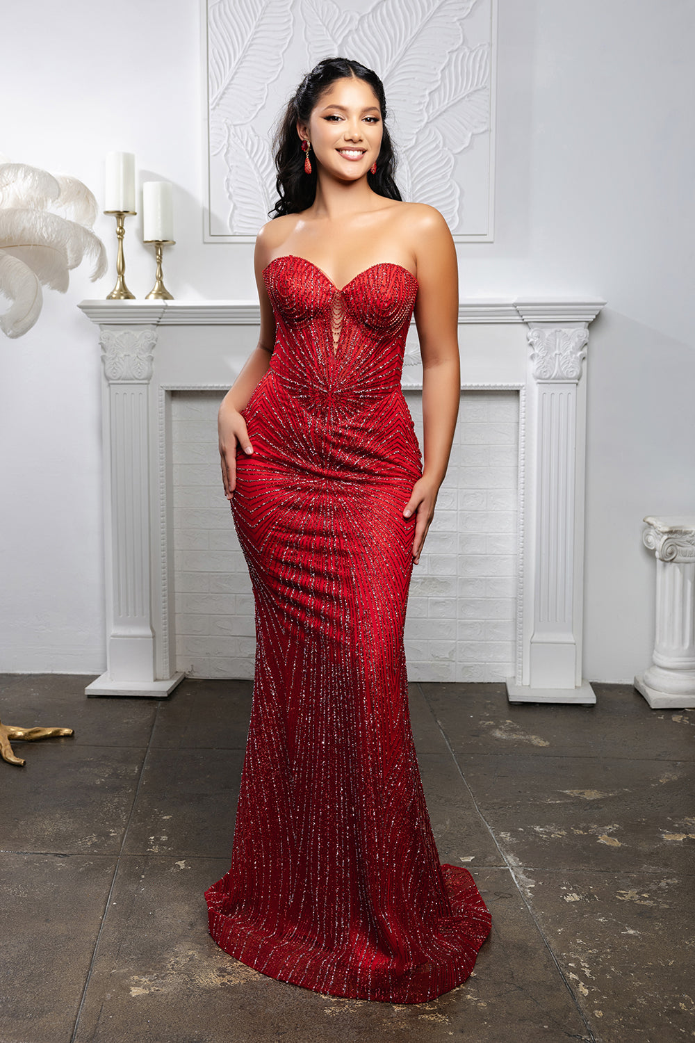 May Queen MQ2195 - Strapless Lace-Up Back Evening Gown