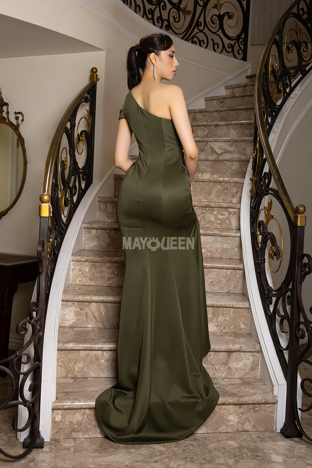 May Queen MQ2199 - High Slit One Shoulder Gown Prom Dresses