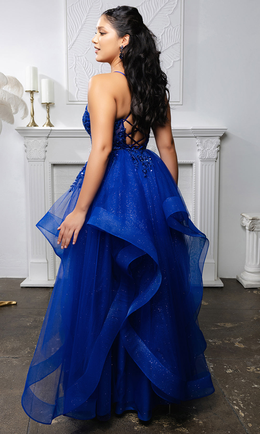 May Queen MQ2203 - Layered Ruffle Skirt Sleeveless Prom Gown