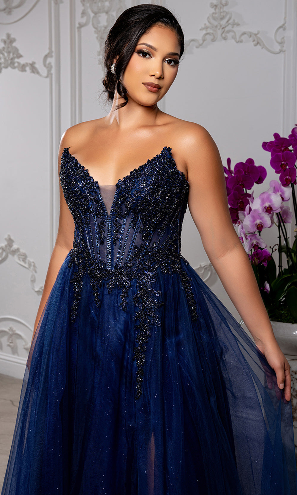 May Queen MQ2208 - Embellished A-Line Gown with Lace-Up Back