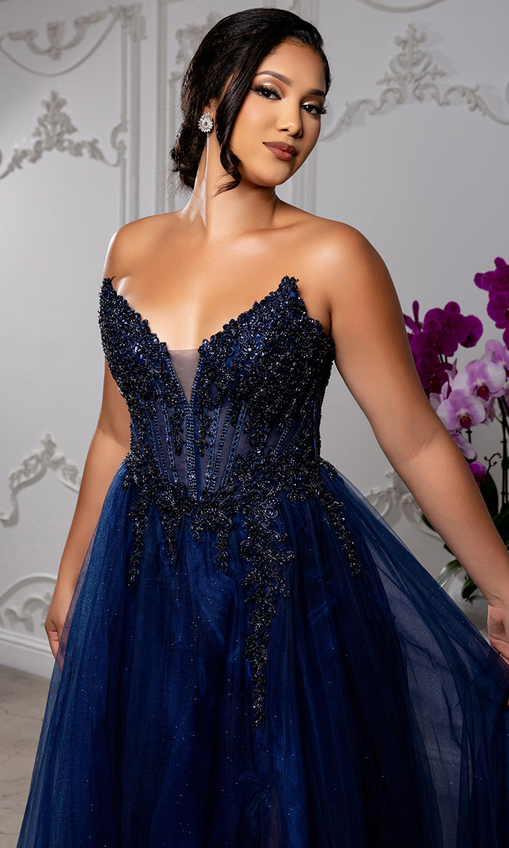 May Queen MQ2208 - Embellished A-Line Gown with Lace-Up Back