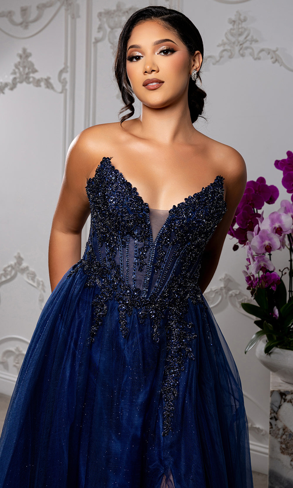 May Queen MQ2208 - Embellished A-Line Gown with Lace-Up Back