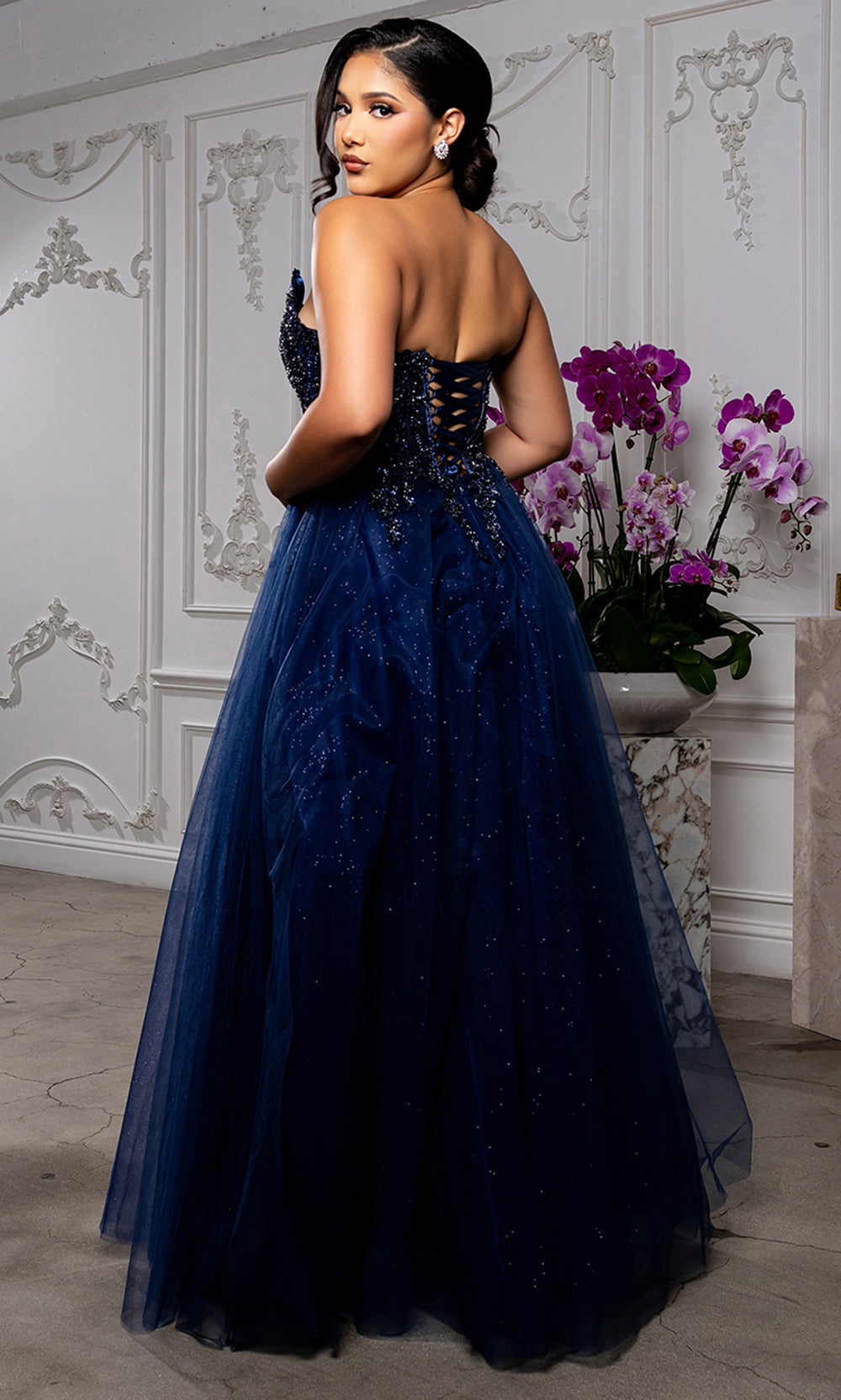 May Queen MQ2208 - Embellished A-Line Gown with Lace-Up Back