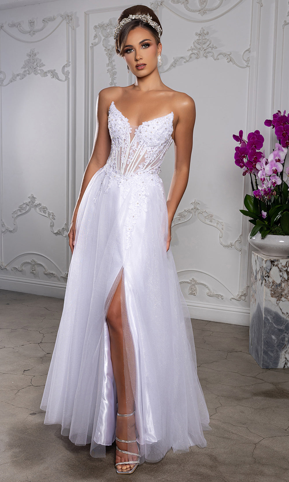 May Queen MQ2208 - Embellished A-Line Gown with Lace-Up Back