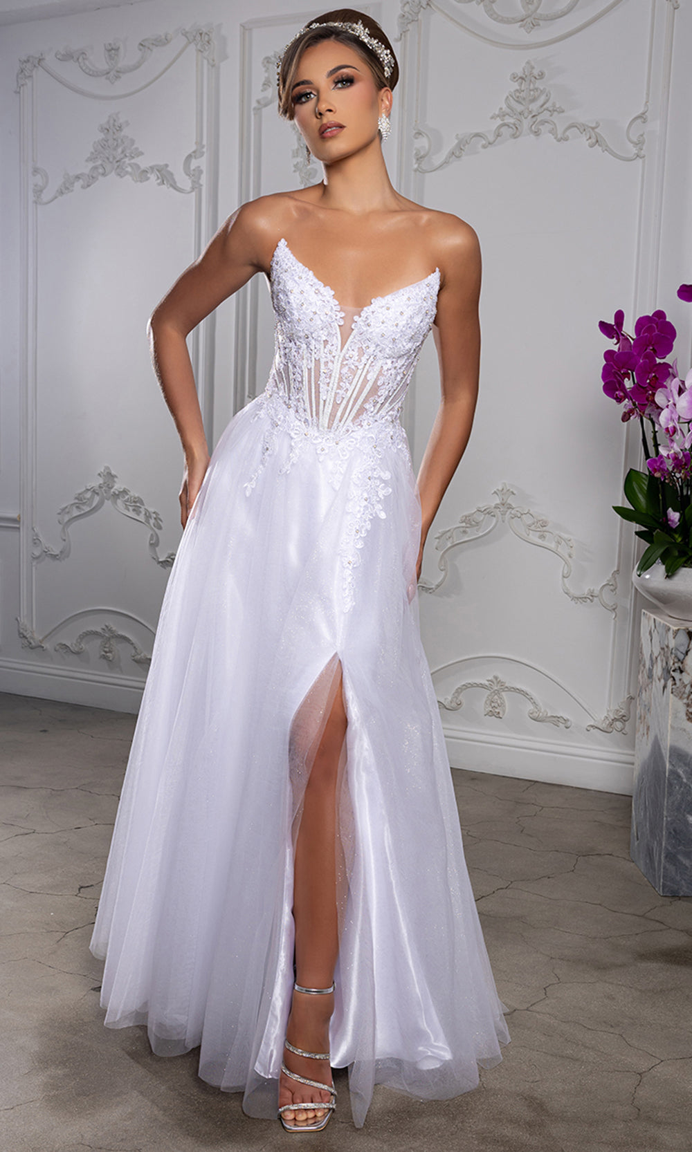 May Queen MQ2208 - Embellished A-Line Gown with Lace-Up Back