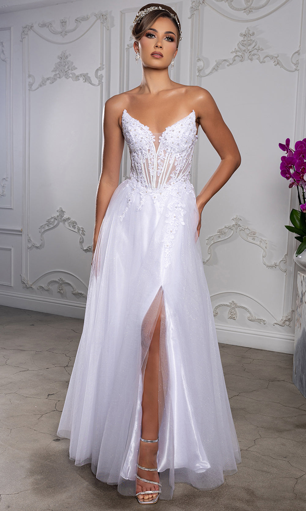 May Queen MQ2208 - Embellished A-Line Gown with Lace-Up Back