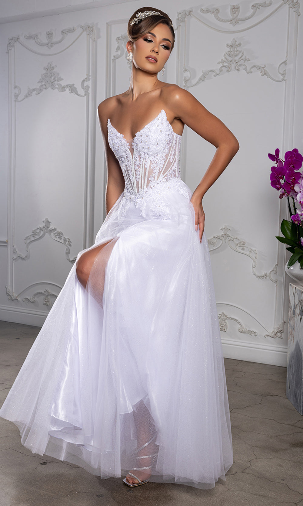May Queen MQ2208 - Embellished A-Line Gown with Lace-Up Back