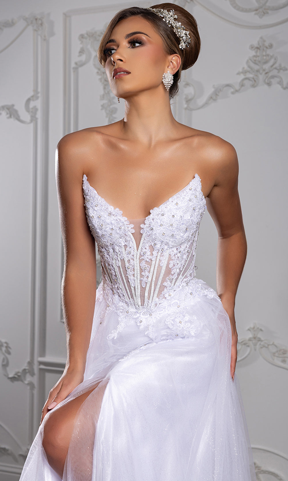 May Queen MQ2208 - Embellished A-Line Gown with Lace-Up Back