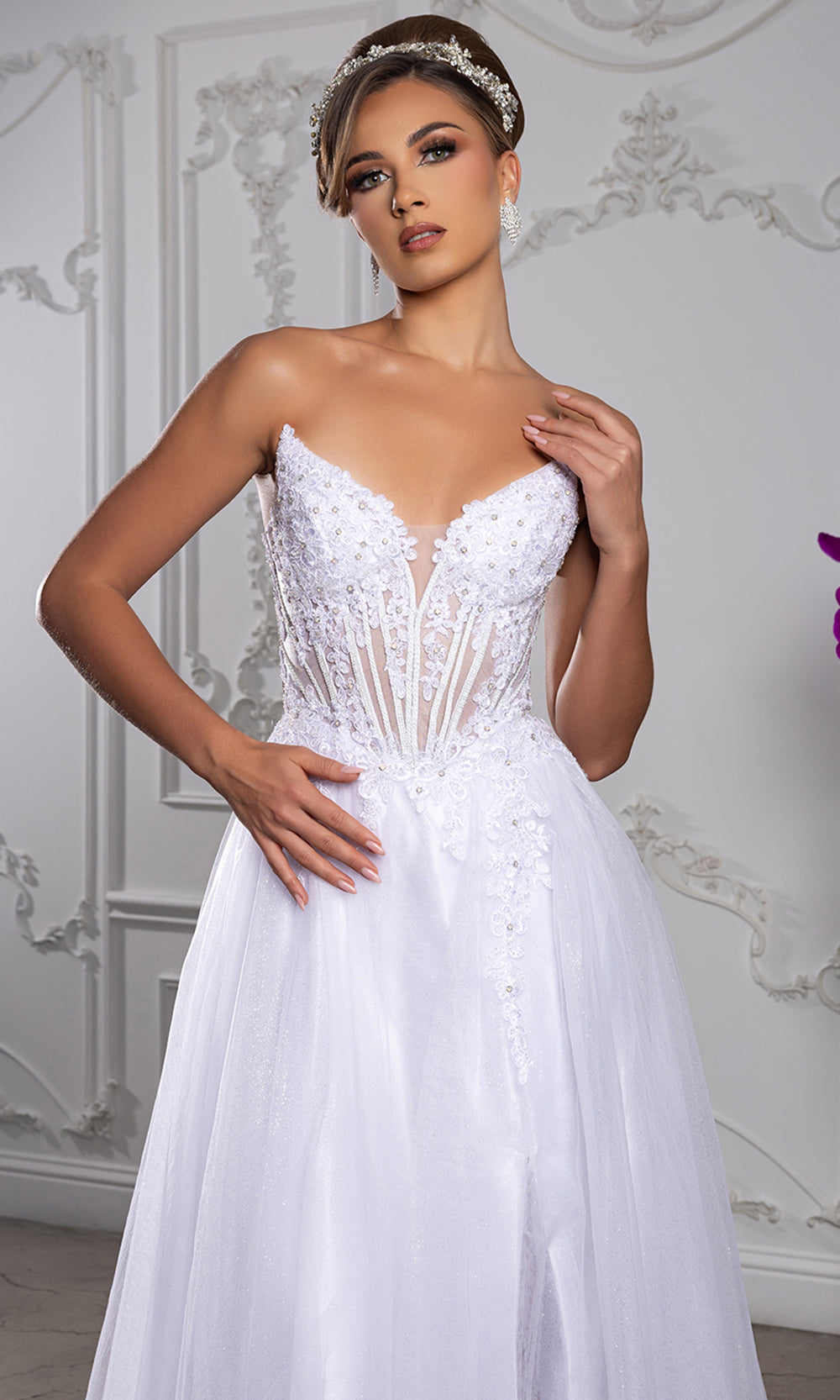 May Queen MQ2208 - Embellished A-Line Gown with Lace-Up Back