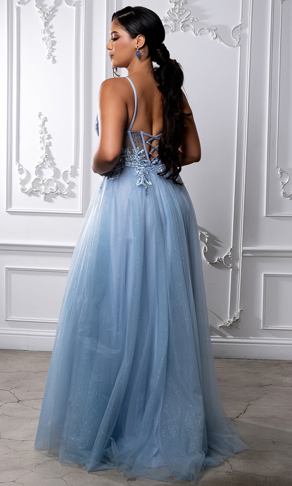 May Queen MQ2209 - Embellished Illusion Bodice Slit Long Gown