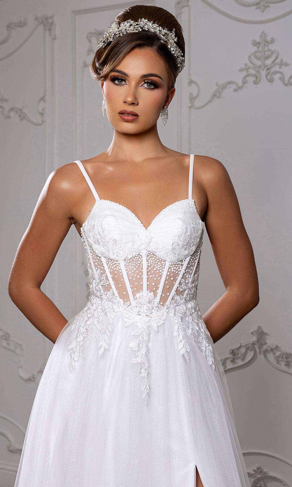 May Queen MQ2209 - Embellished Illusion Bodice Slit Long Gown