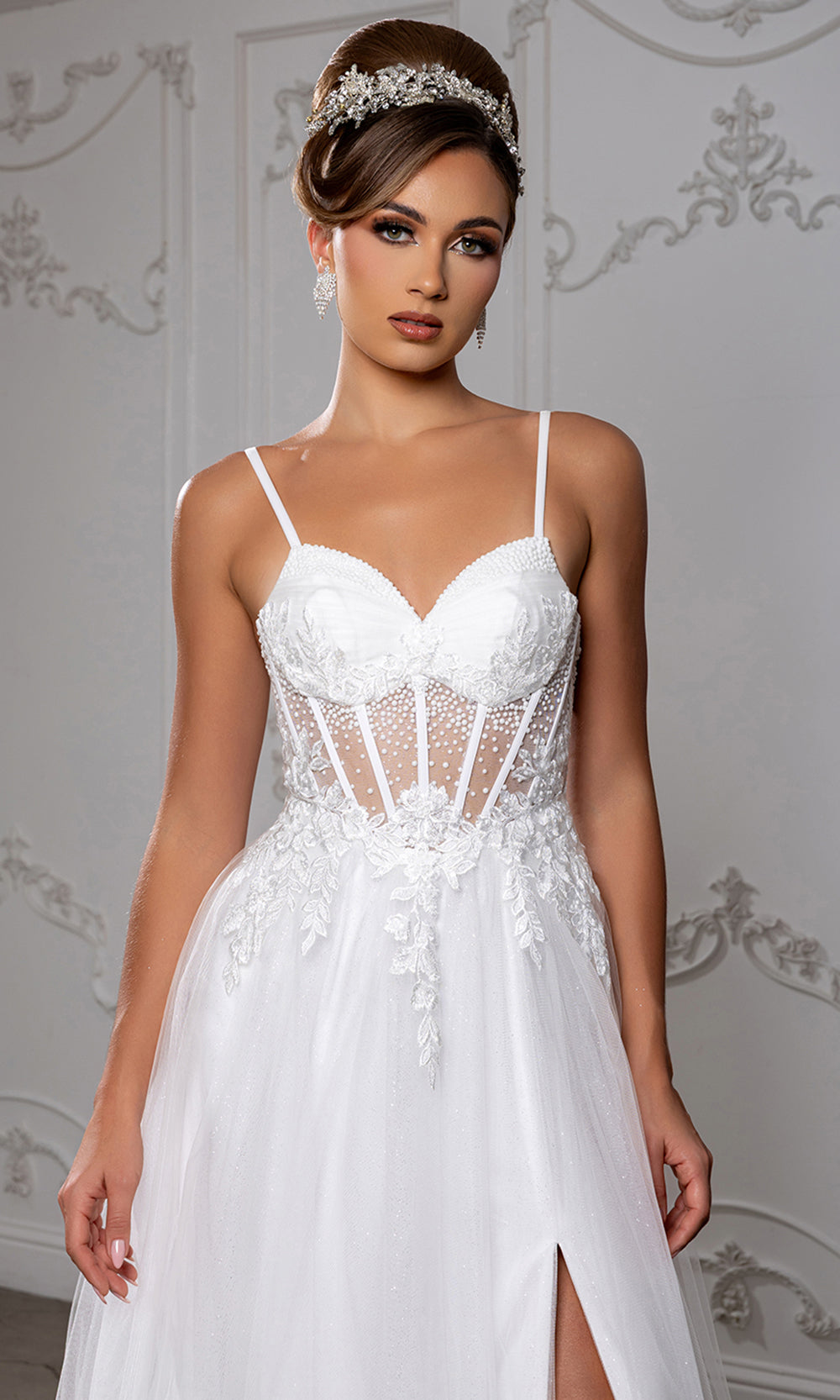 May Queen MQ2209 - Embellished Illusion Bodice Slit Long Gown