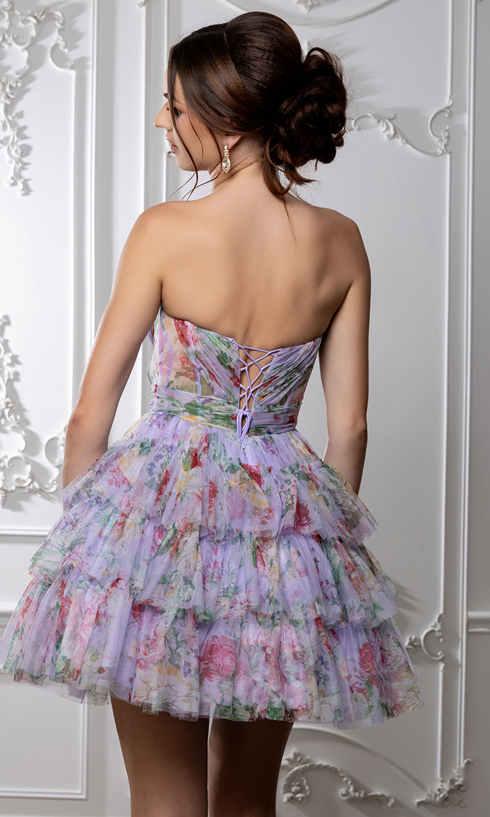 May Queen MQ2214 - Strapless Tiered Cocktail Dress with Floral Print
