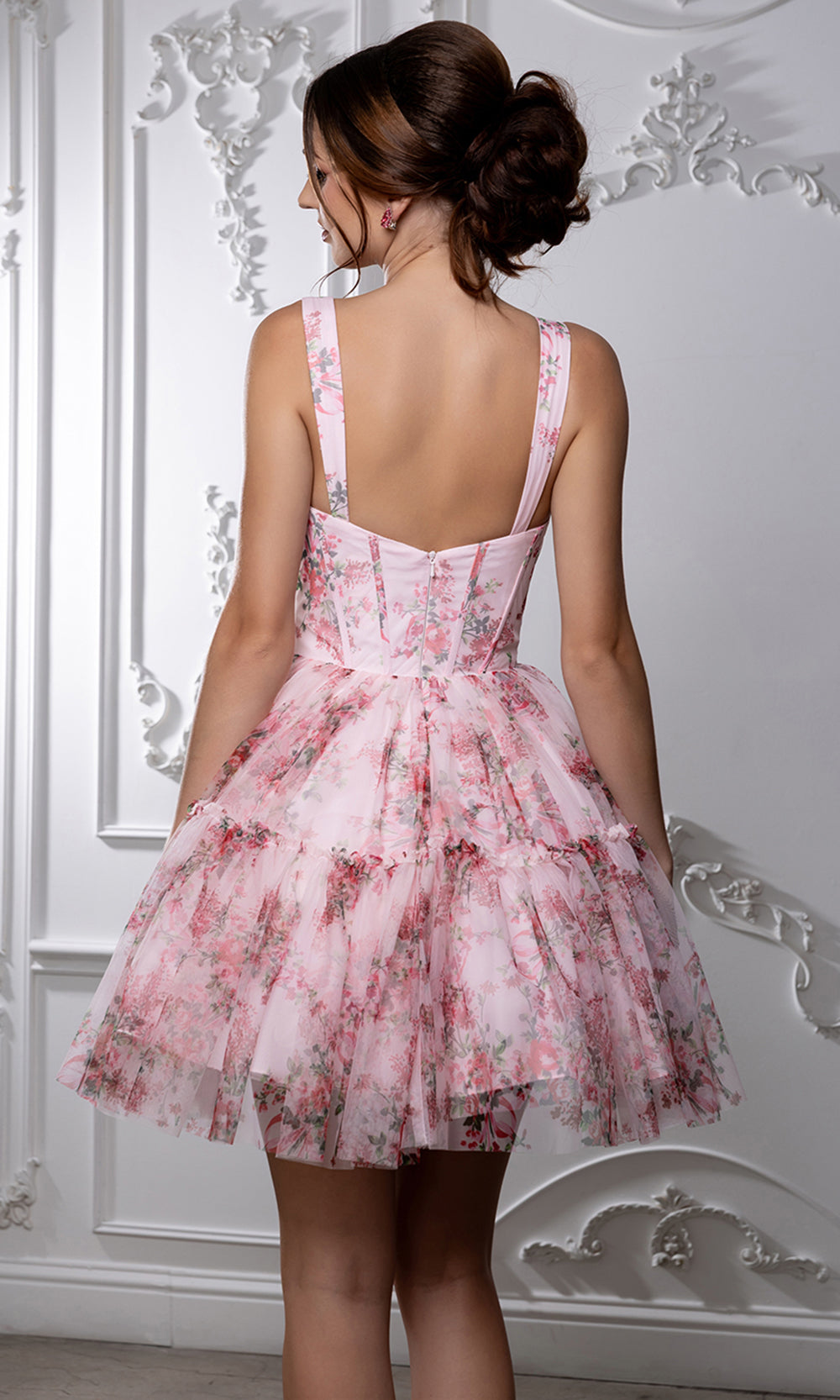 May Queen MQ2215 - Tiered A-Line Skirt Floral Print Cocktail Dress