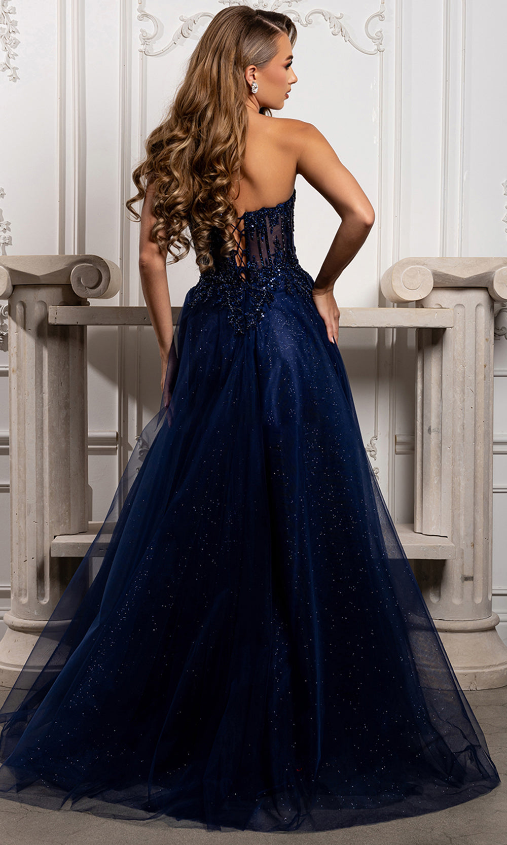 May Queen MQ2222 - Illusion Bodice Slit Long A-Line Gown