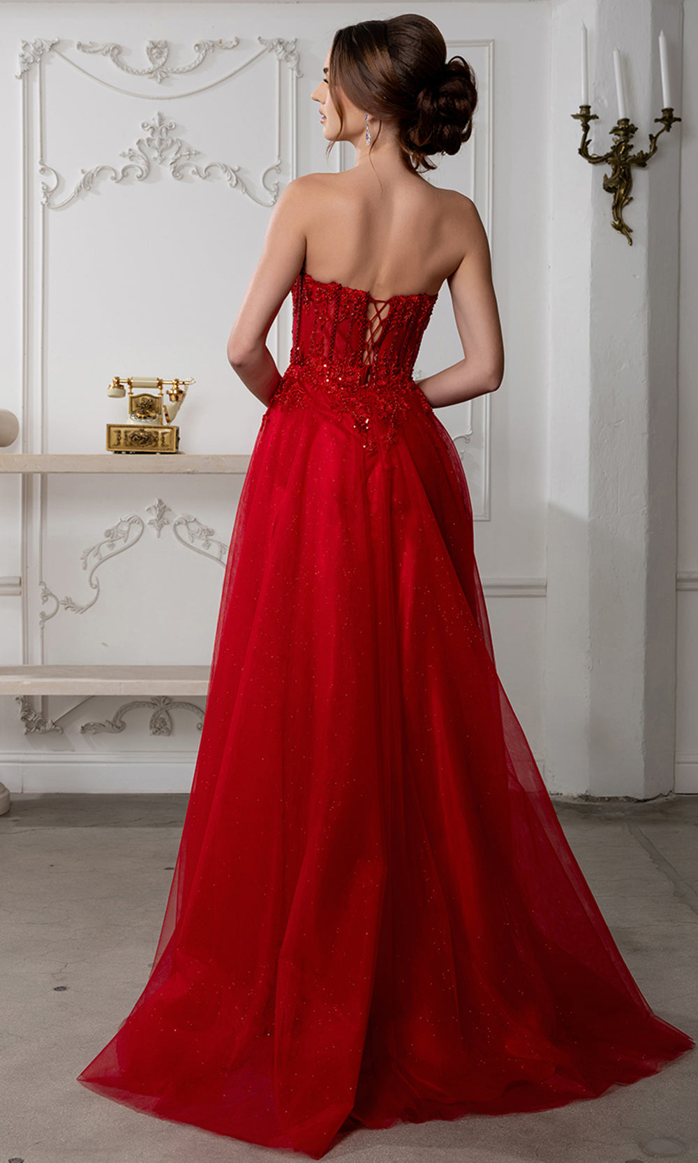 May Queen MQ2222 - Illusion Bodice Slit Long A-Line Gown