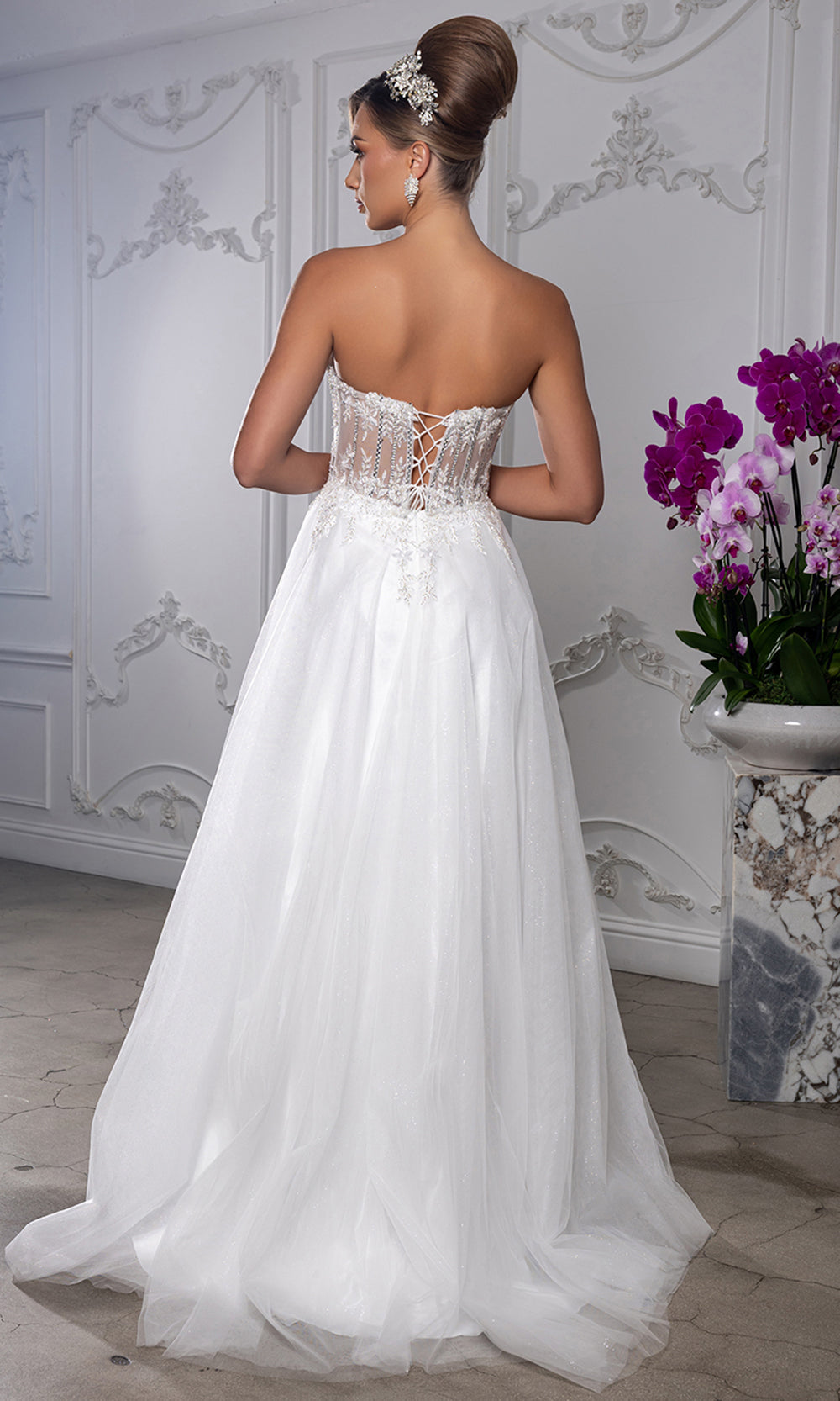 May Queen MQ2222 - Illusion Bodice Slit Long A-Line Gown