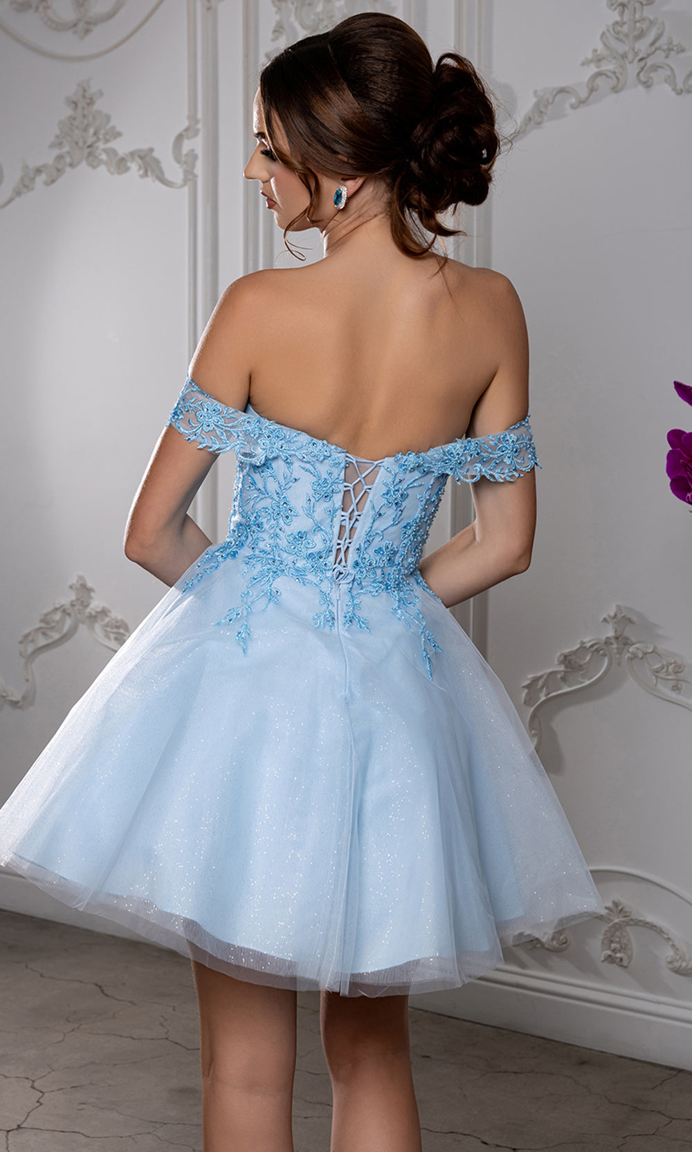 May Queen MQ2224 - Sweetheart Lace-Up Back Embroidered Mini Dress