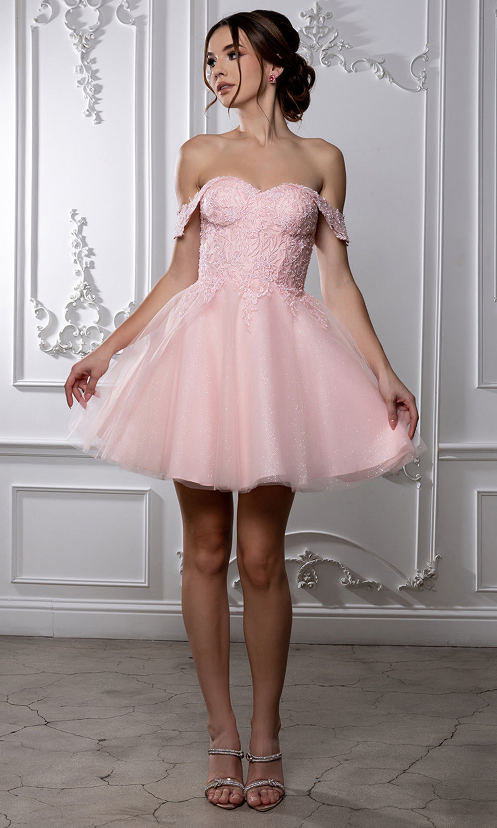 May Queen MQ2224 - Sweetheart Lace-Up Back Embroidered Mini Dress