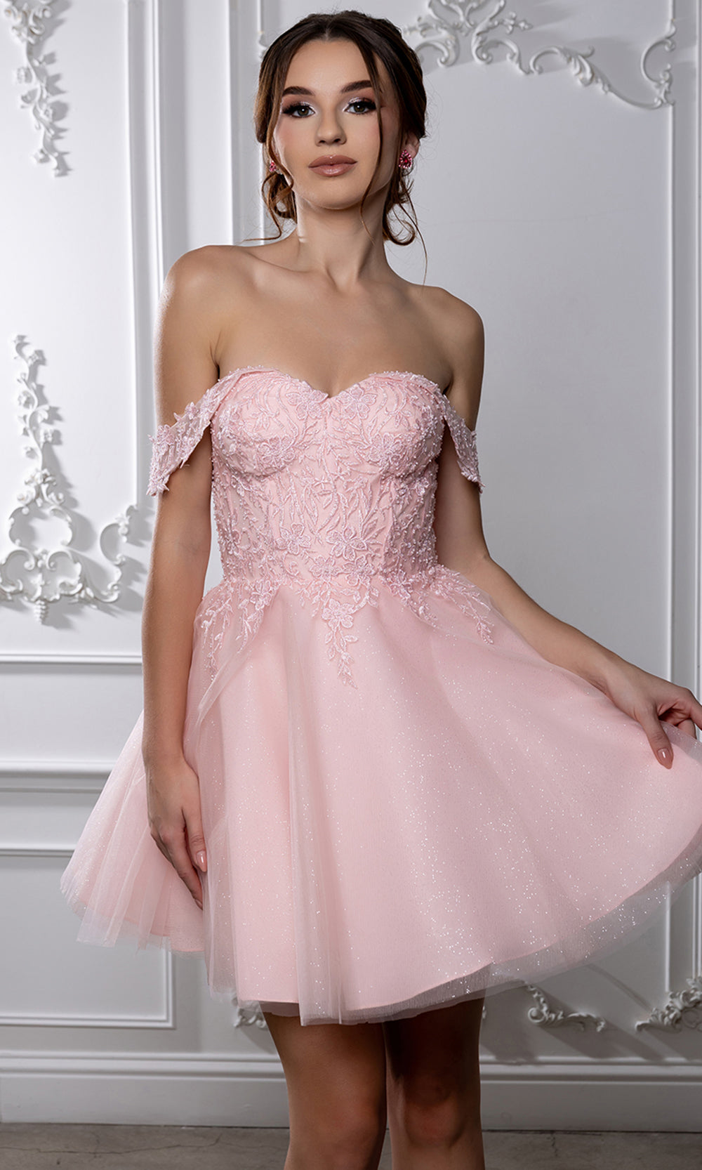 May Queen MQ2224 - Sweetheart Lace-Up Back Embroidered Mini Dress