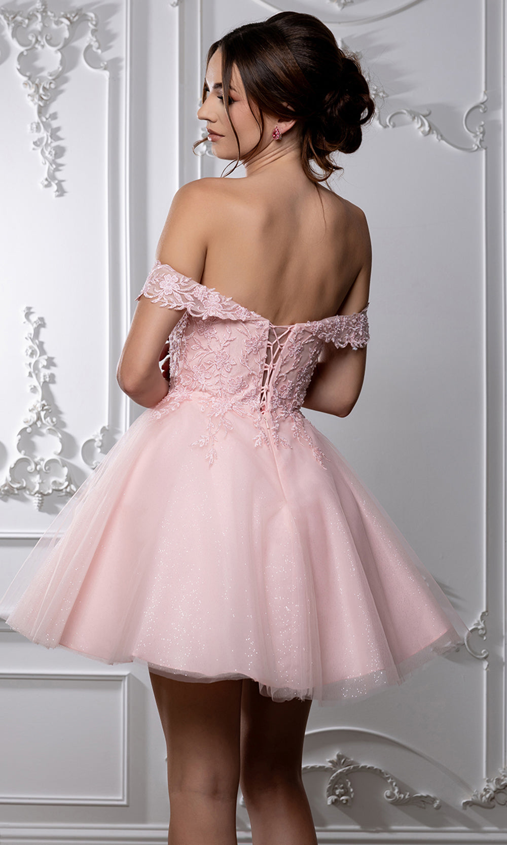 May Queen MQ2224 - Sweetheart Lace-Up Back Embroidered Mini Dress