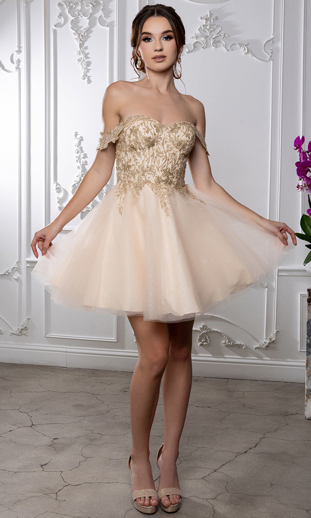 May Queen MQ2224 - Sweetheart Lace-Up Back Embroidered Mini Dress