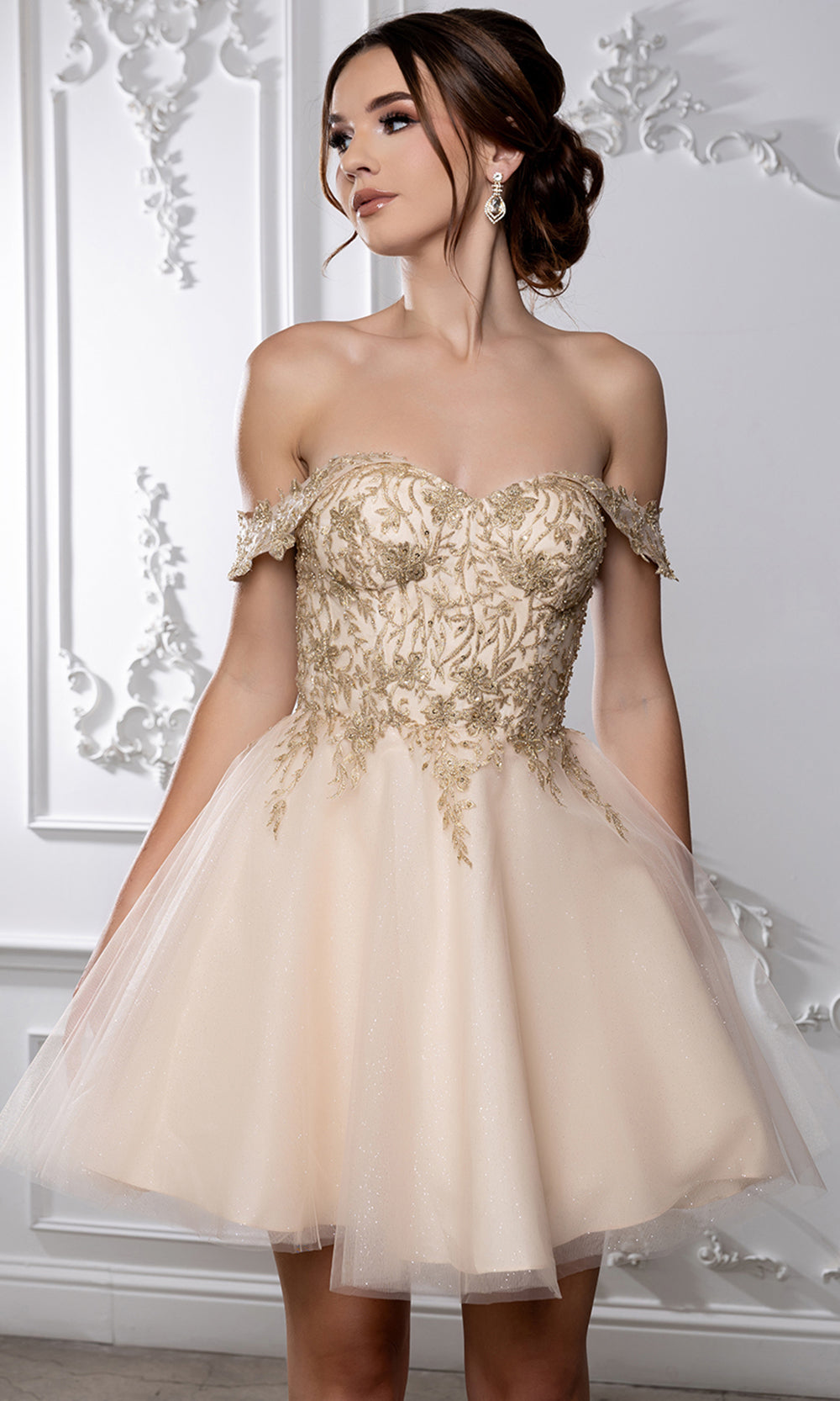 May Queen MQ2224 - Sweetheart Lace-Up Back Embroidered Mini Dress