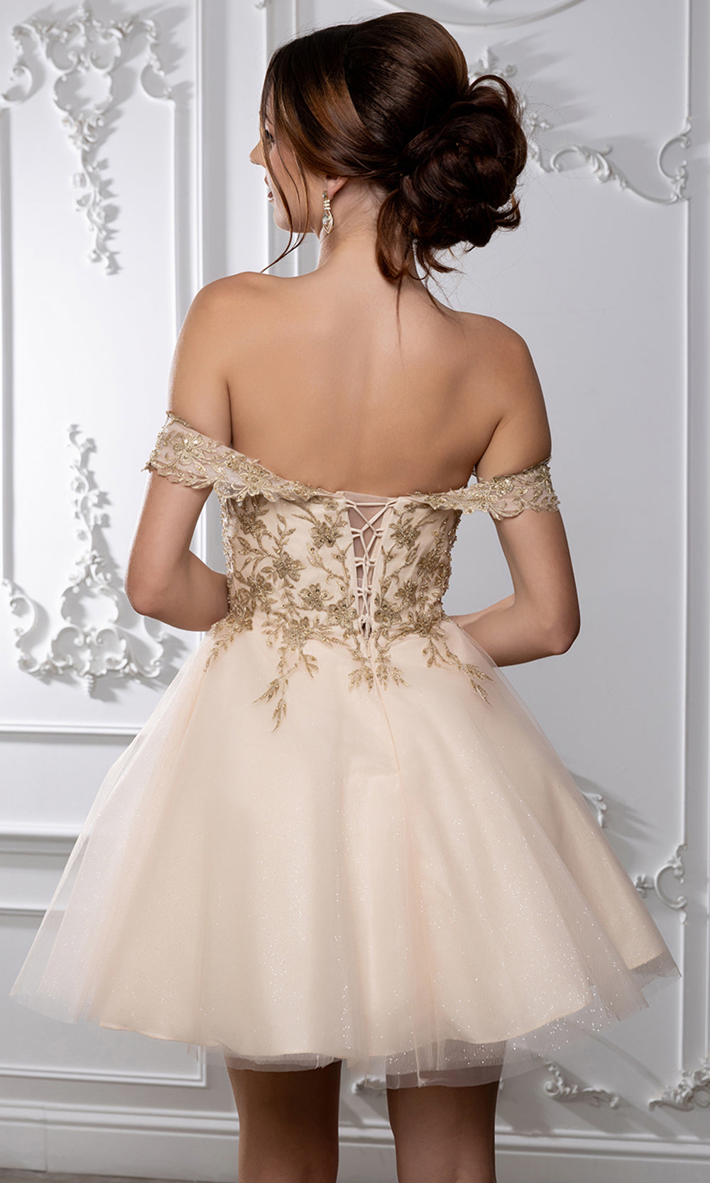 May Queen MQ2224 - Sweetheart Lace-Up Back Embroidered Mini Dress