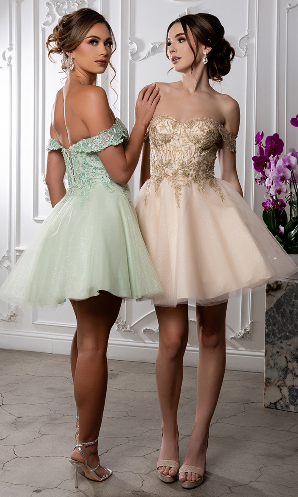 May Queen MQ2224 - Sweetheart Lace-Up Back Embroidered Mini Dress