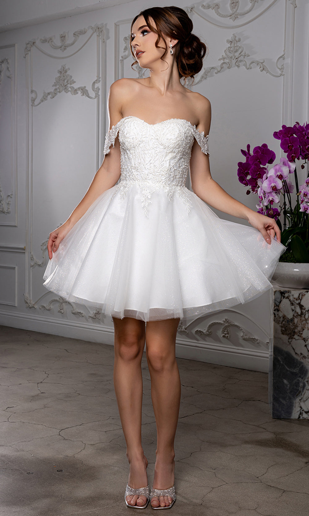 May Queen MQ2224 - Sweetheart Lace-Up Back Embroidered Mini Dress
