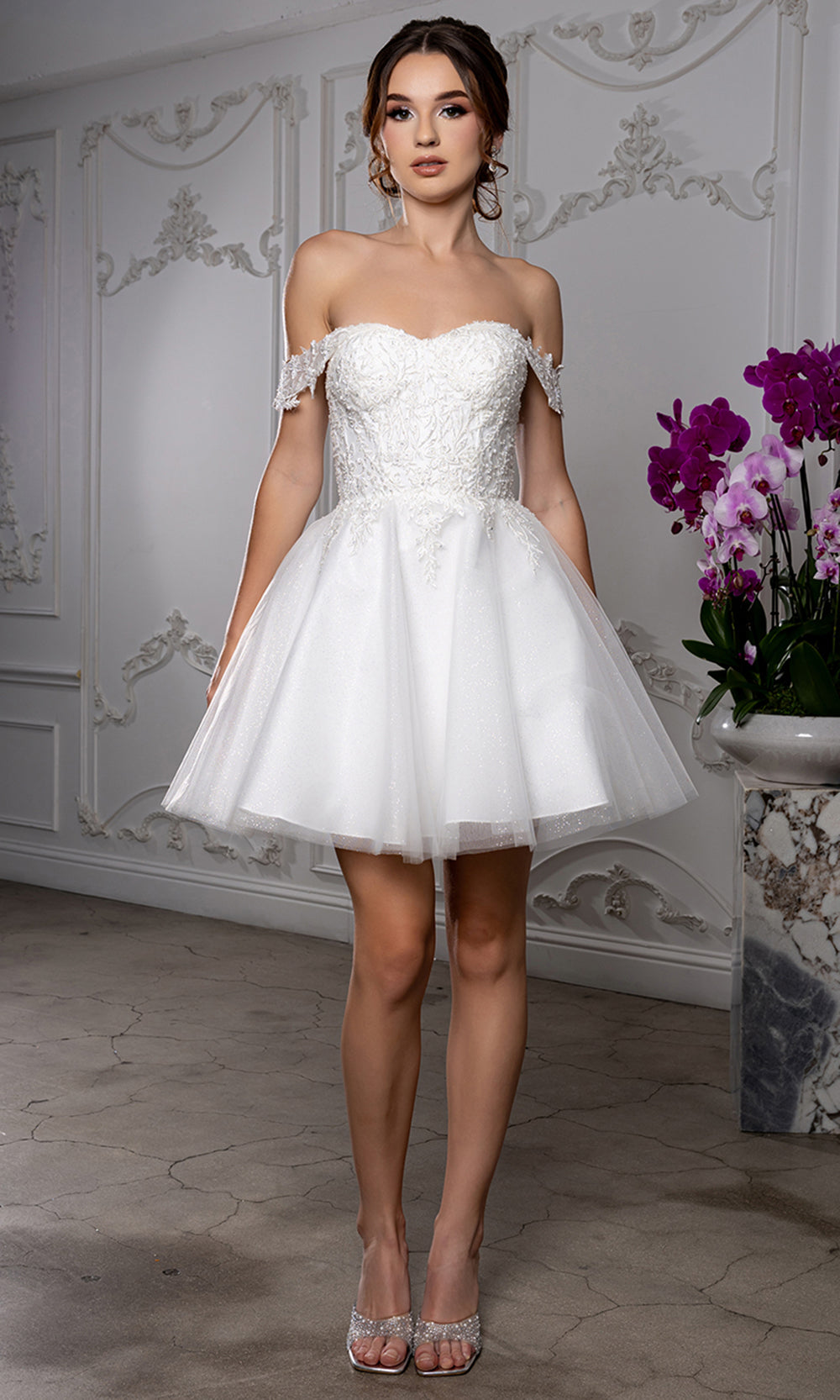 May Queen MQ2224 - Sweetheart Lace-Up Back Embroidered Mini Dress