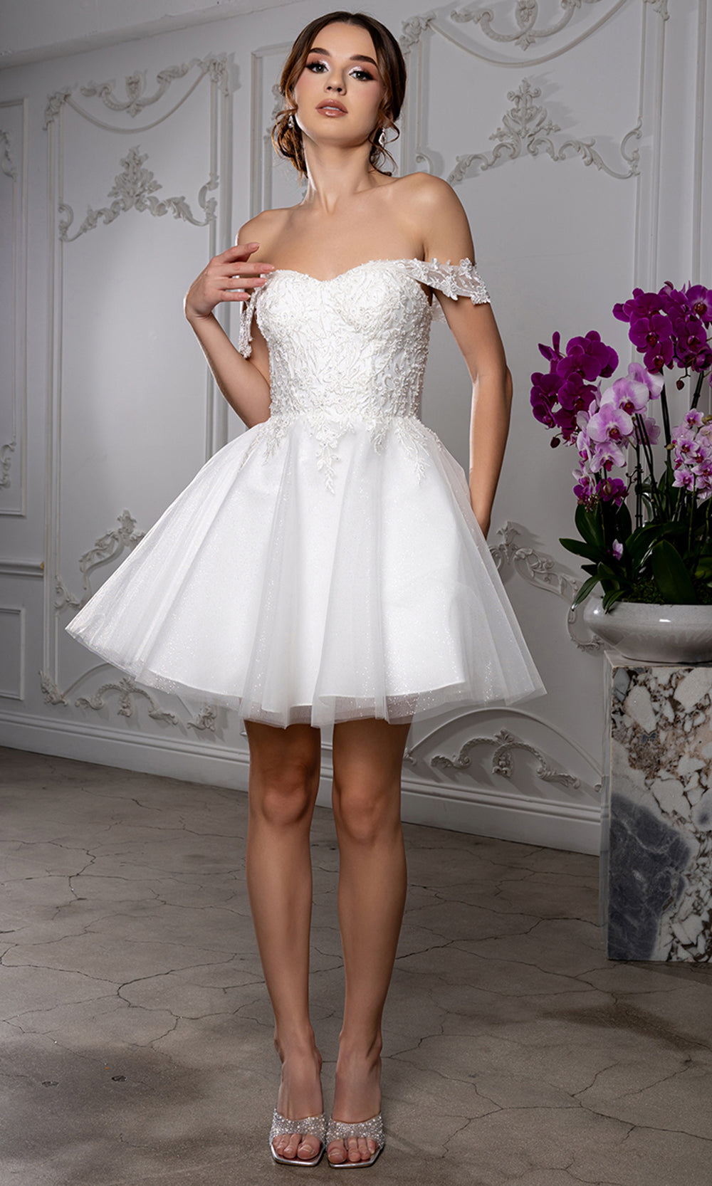May Queen MQ2224 - Sweetheart Lace-Up Back Embroidered Mini Dress