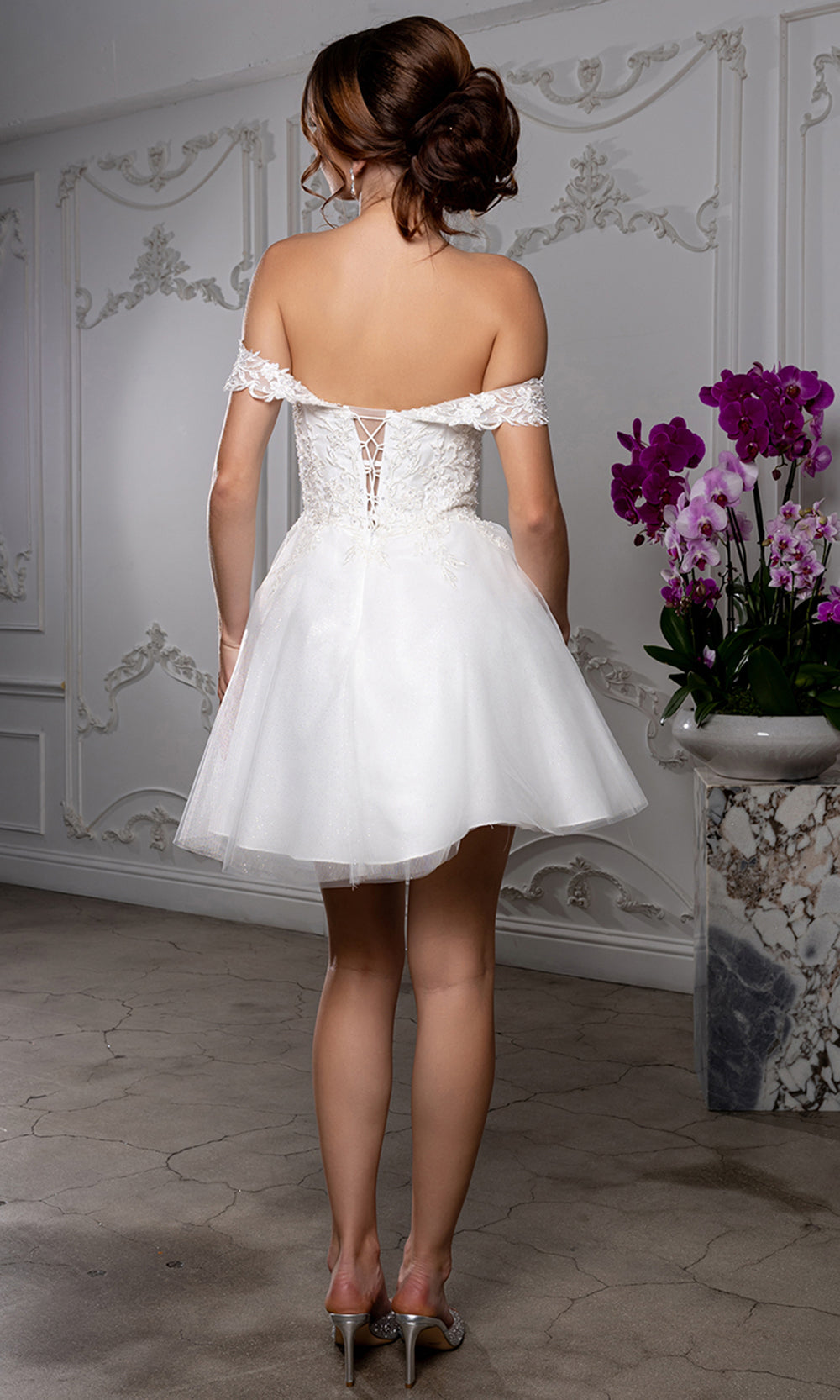 May Queen MQ2224 - Sweetheart Lace-Up Back Embroidered Mini Dress