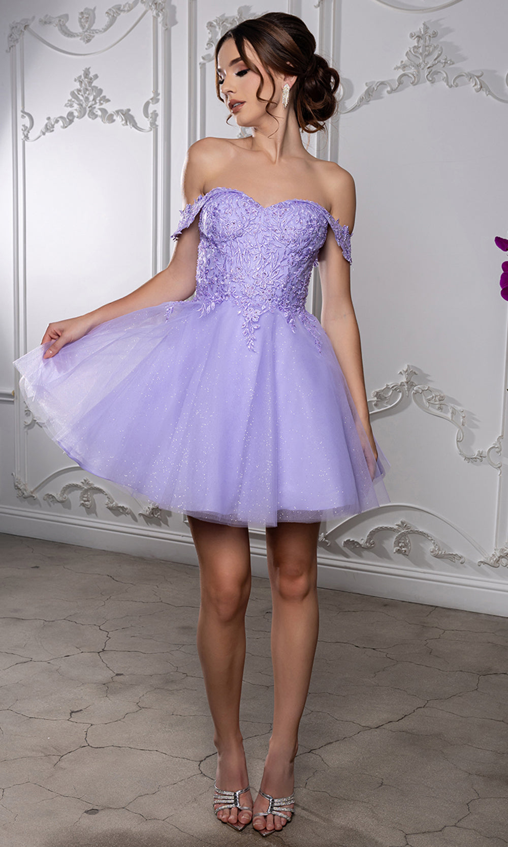 May Queen MQ2224 - Sweetheart Lace-Up Back Embroidered Mini Dress