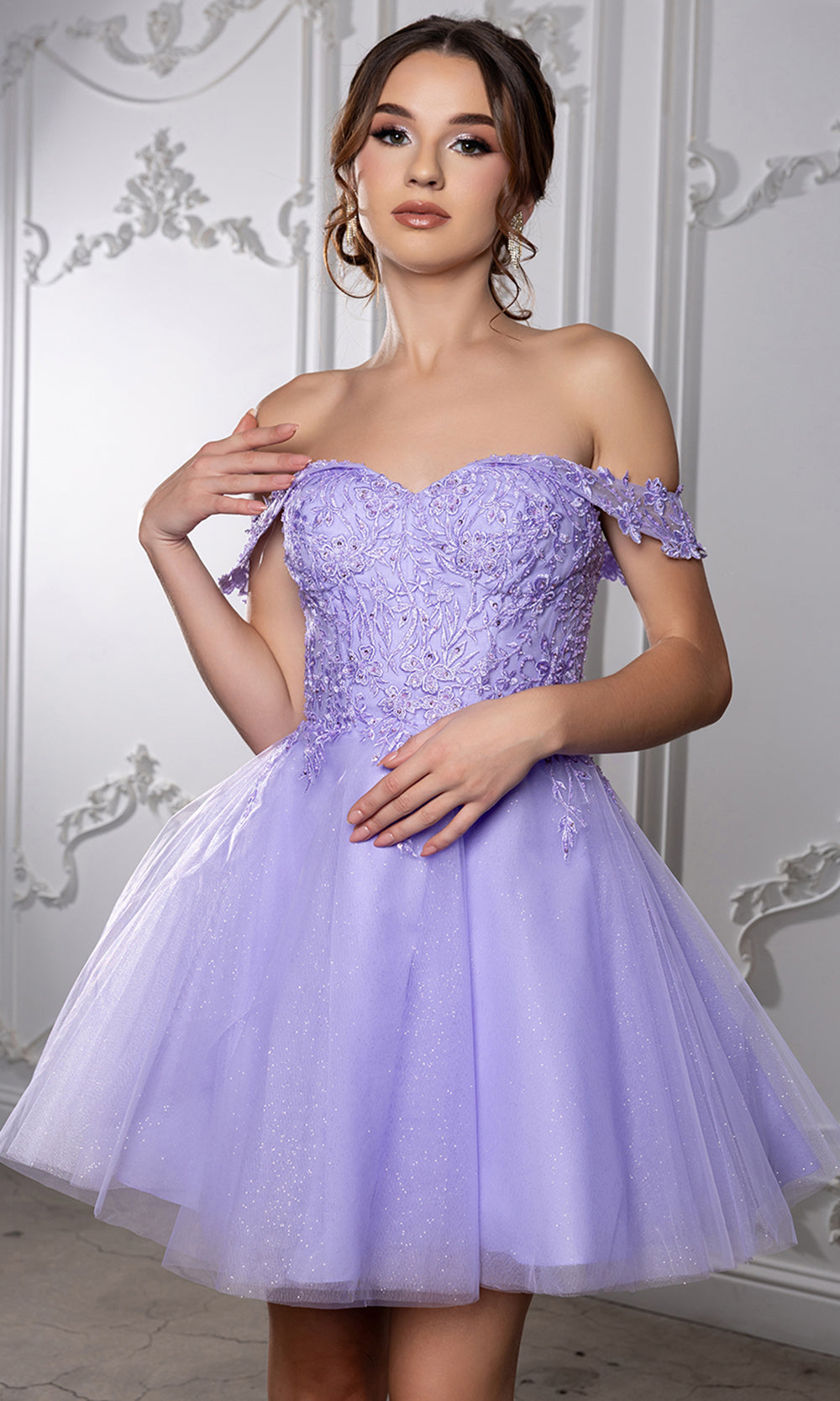 May Queen MQ2224 - Sweetheart Lace-Up Back Embroidered Mini Dress