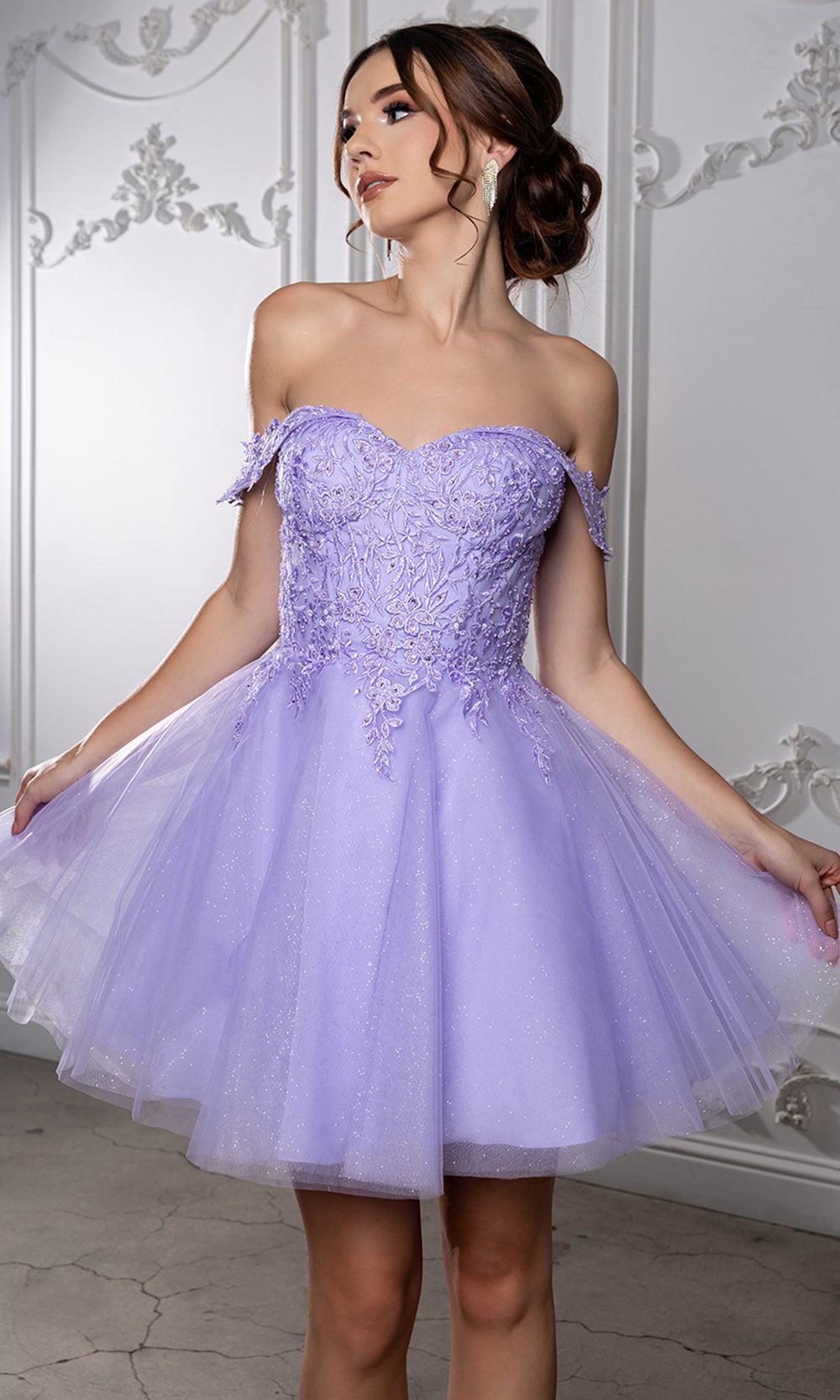 May Queen MQ2224 - Sweetheart Lace-Up Back Embroidered Mini Dress