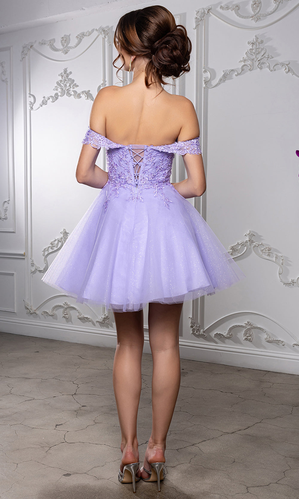 May Queen MQ2224 - Sweetheart Lace-Up Back Embroidered Mini Dress
