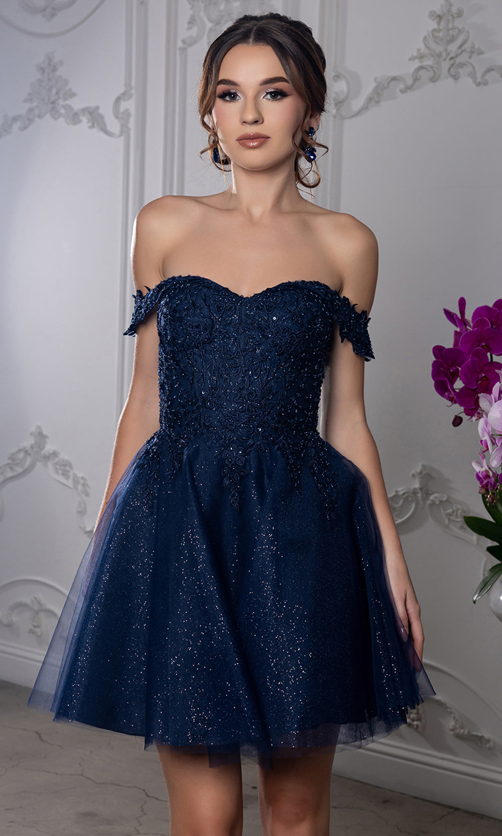 May Queen MQ2224 - Sweetheart Lace-Up Back Embroidered Mini Dress