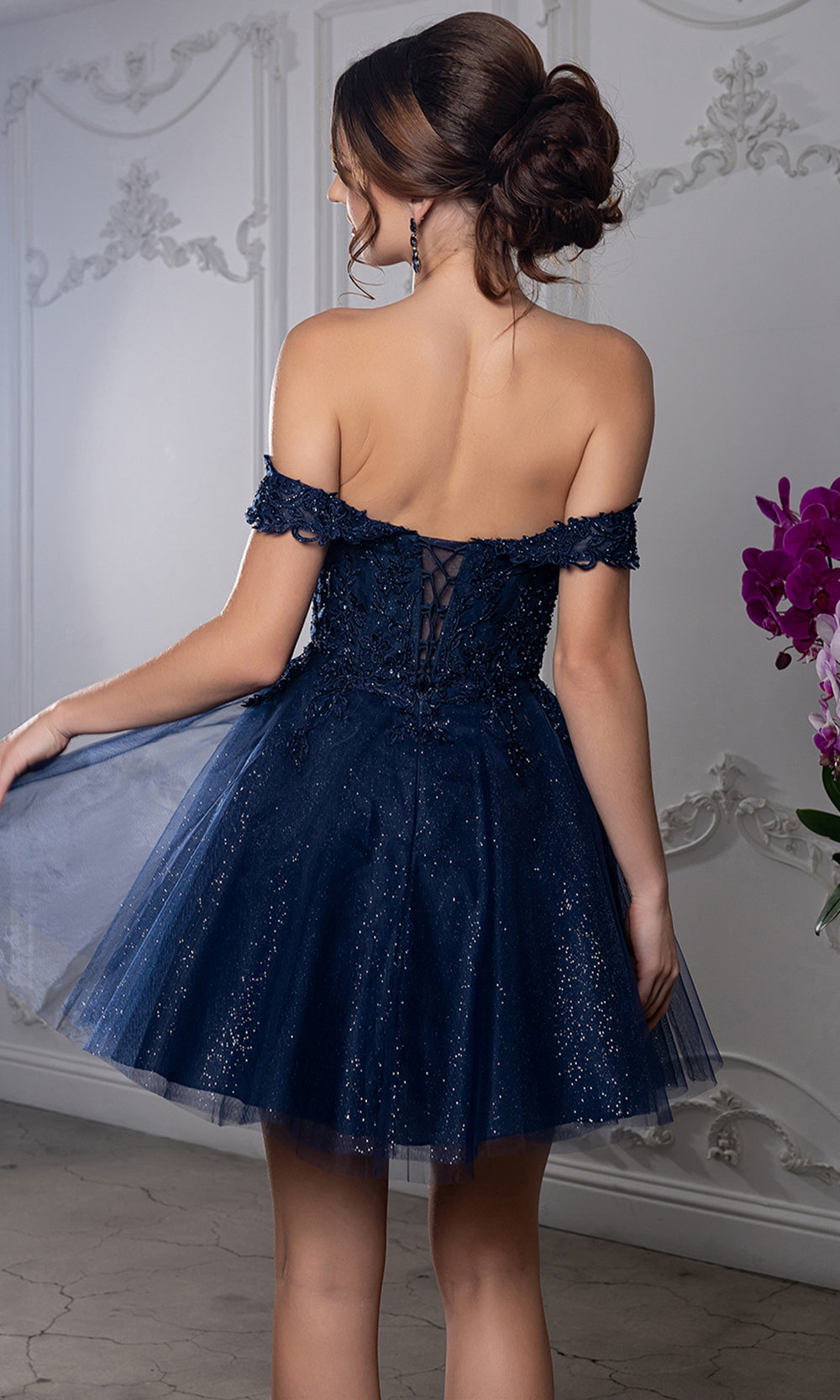 May Queen MQ2224 - Sweetheart Lace-Up Back Embroidered Mini Dress
